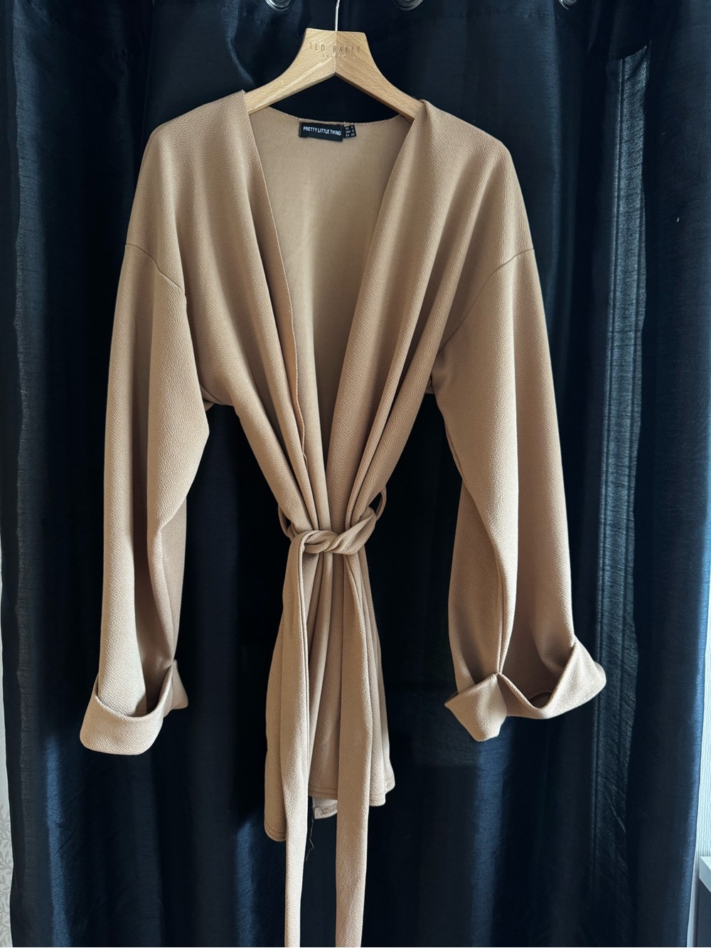 PLT Beige Tie-Waist Long Sleeve Cardigan